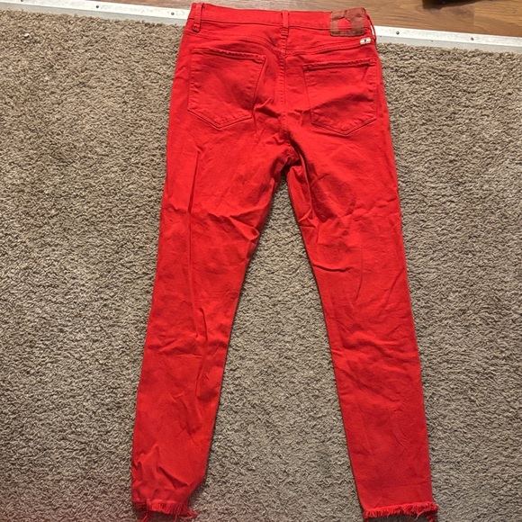 Lucky Brand Woman’s 6 Red Skinny Jeans Raw Hem Bottoms Like New - Picture 10 of 15
